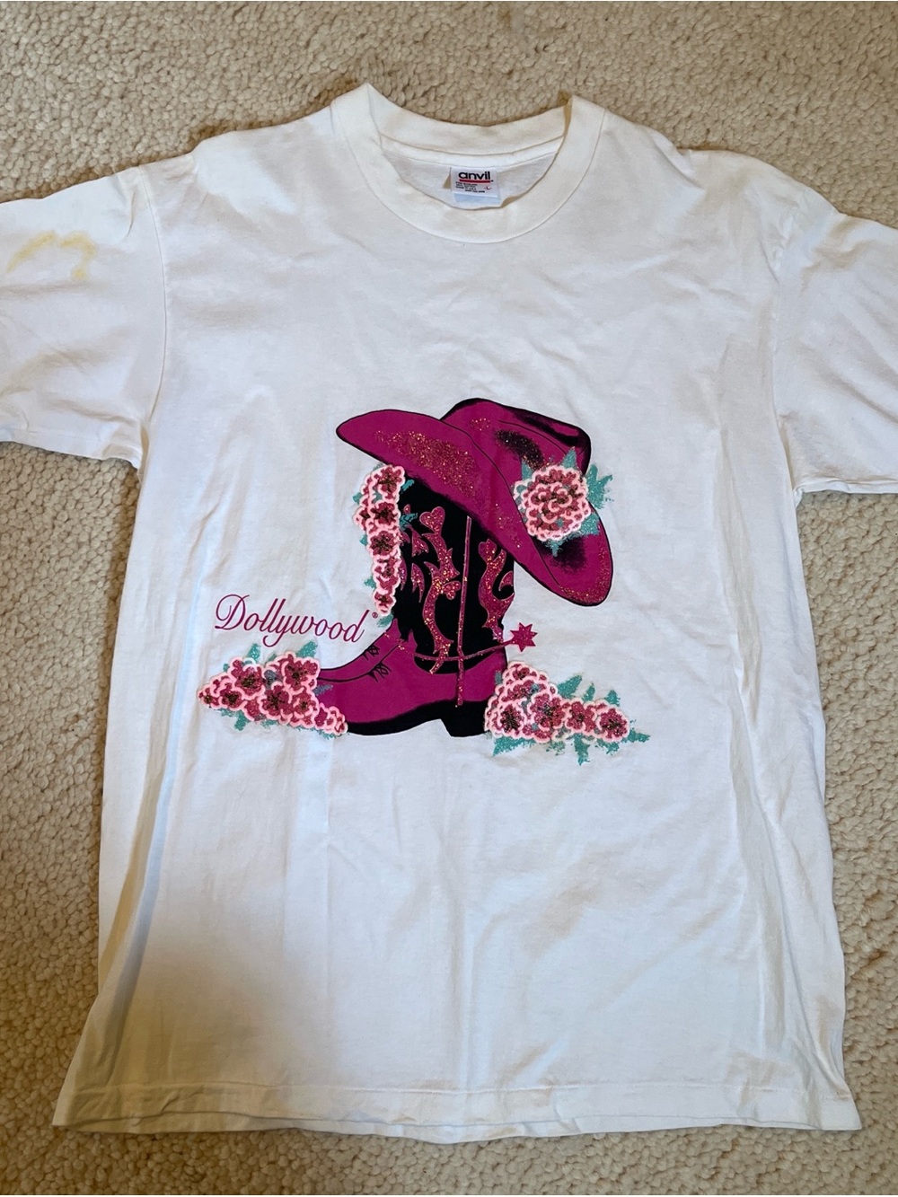 90s Vintage Dollywood Tee with Sparkle Pink Cowboy Hat & Boot Graphic